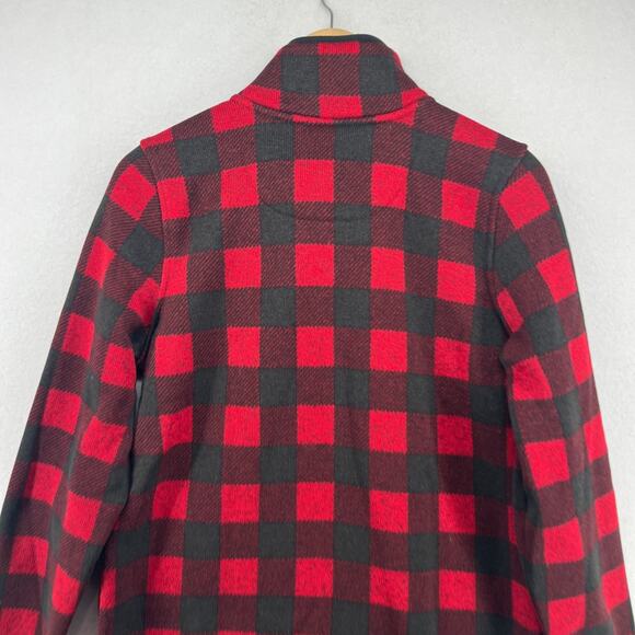LL BEAN Sweater Fleece Womens M Buffalo Check 1/4 Snap Pullover Kangaroo Pockets - Picture 8 of 13